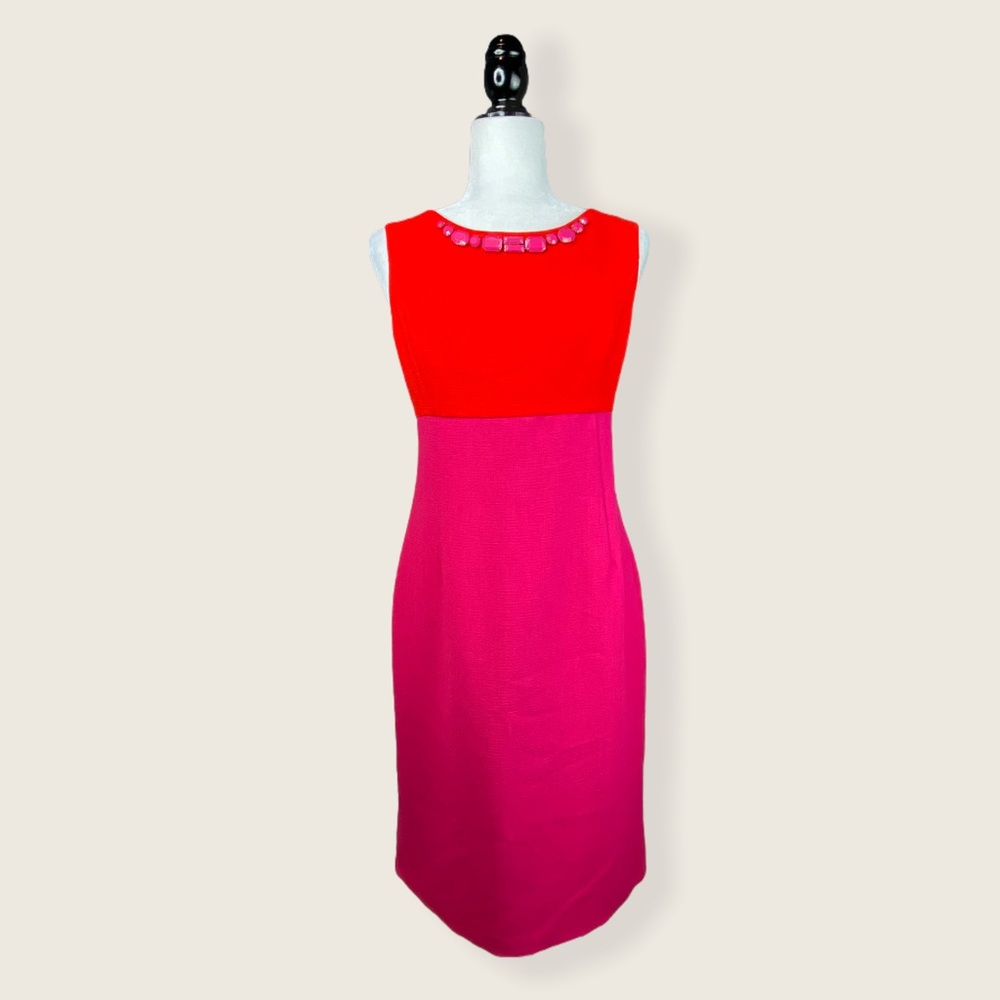 Jones New York Red and Pink Colorblock Midi Dress